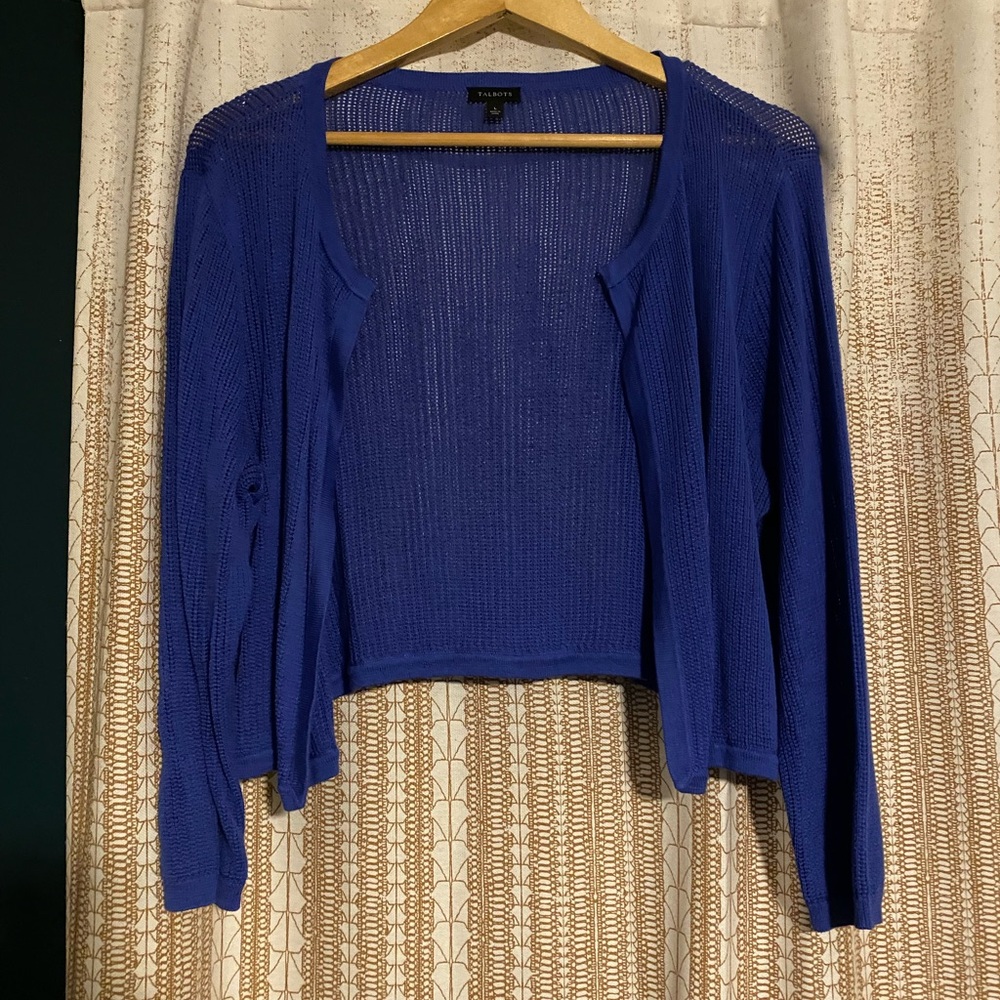 Talbots Size Large Blue cropped cardigan- great condition! - Picture 3 of 3